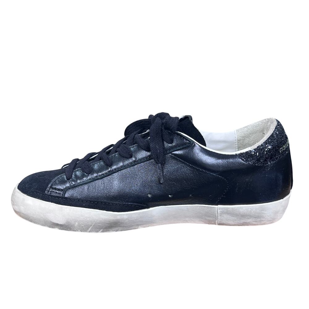 Golden Goose Superstar Black Leather Glitter Heel Sneakers Size 37 US 7 - Picture 2 of 12